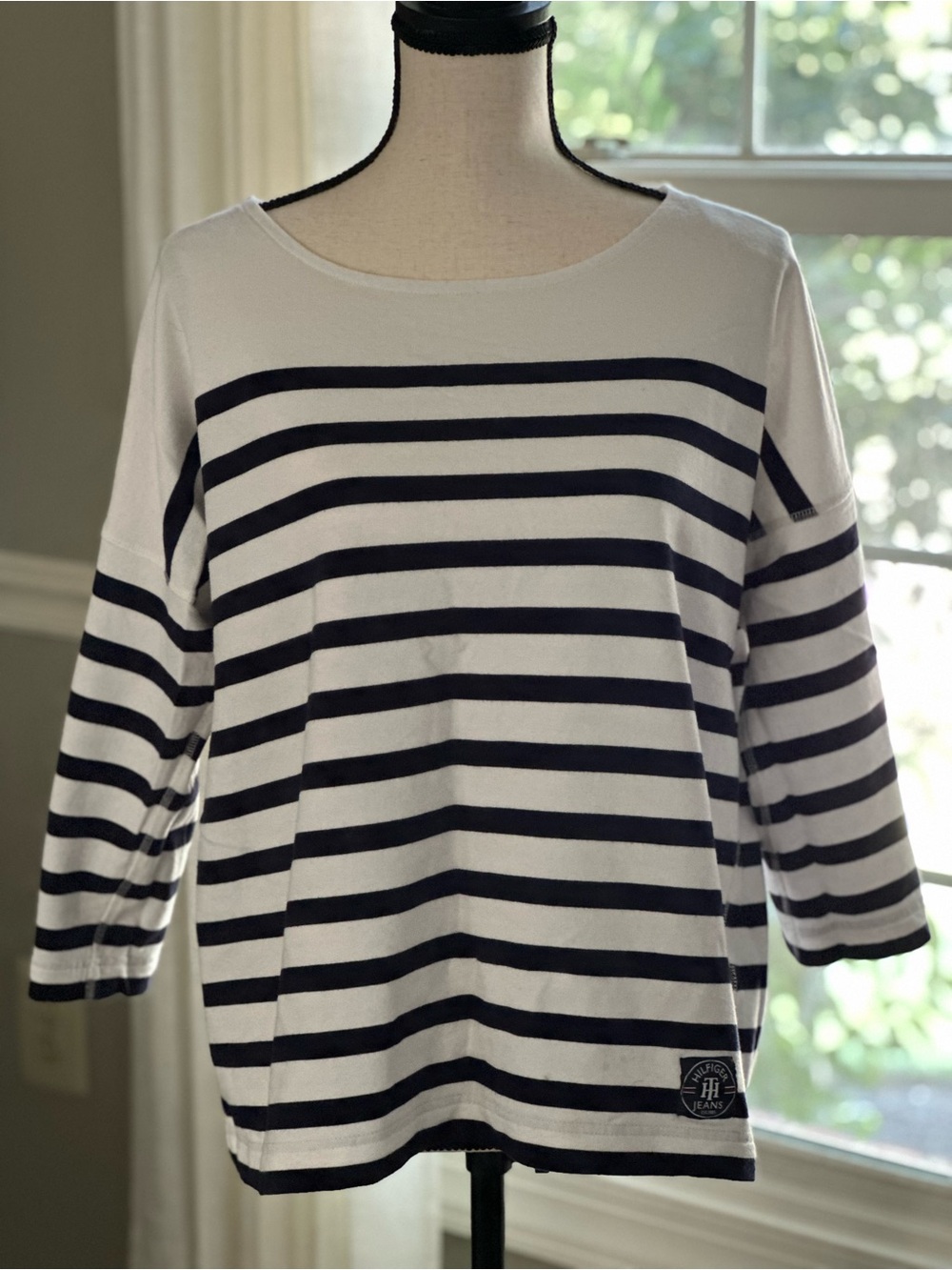 Tommy Hilfiger Navy & White Striped 3/4 length Sleeve Top #casual
